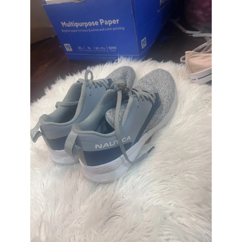 🤯3/$15 Nautica Women Gray Knit Lace Up Athletic Sneakers Shoes‎ Size 9.5